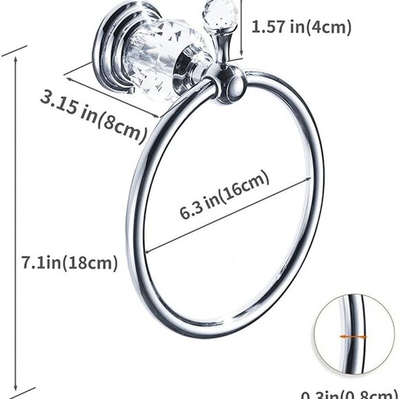 NEW Chrome Towel Ring, Crystal Hand Towel Holder Polished Bath Towel - Picture 3 of 7
